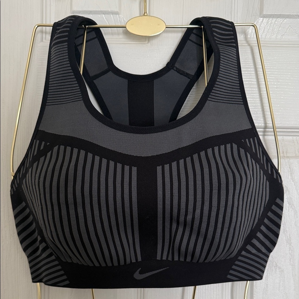 Nike Black & Gray Striped Racerback Sports Bra